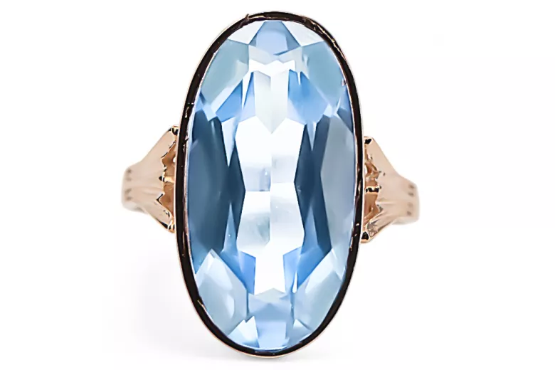 Or rose 14 carats vintage d'origine Aigue-marine Anneau Style vintage vrc113r